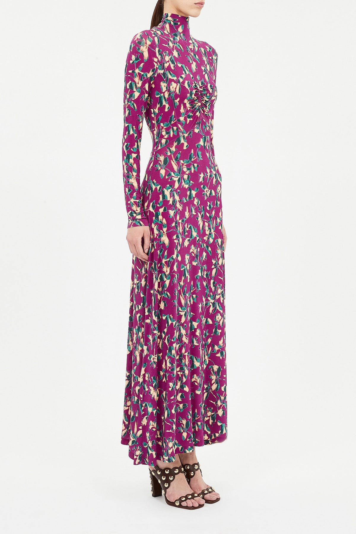 Koa Jersey Ruched Front Turtleneck Dress