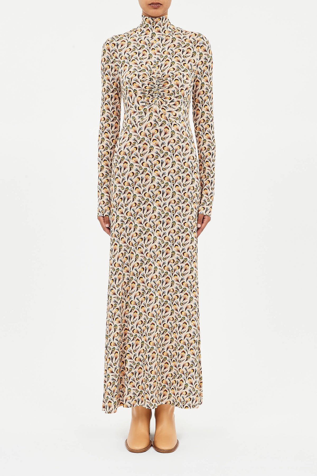 Koa Jersey Ruched Front Turtleneck Dress