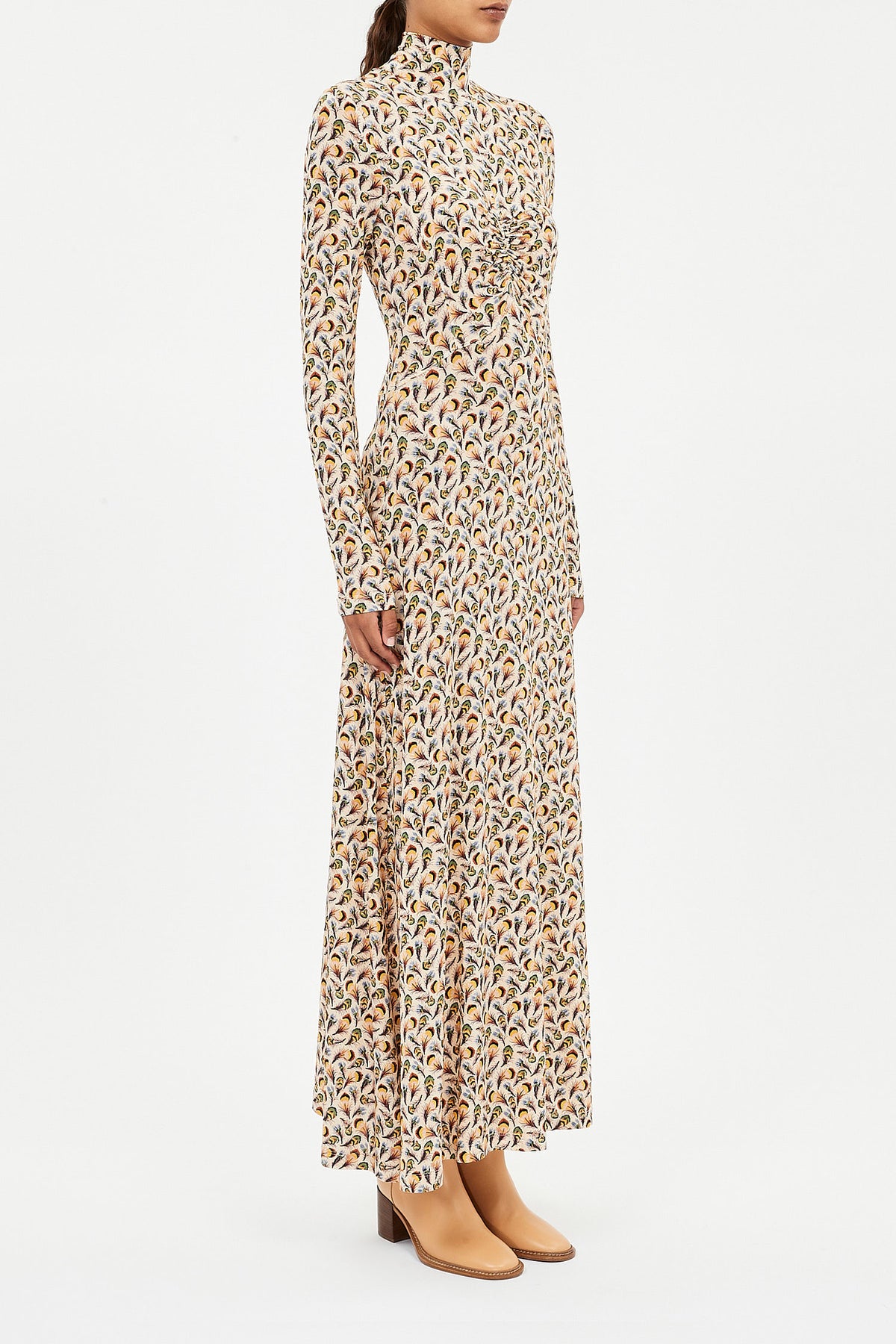 Koa Jersey Ruched Front Turtleneck Dress