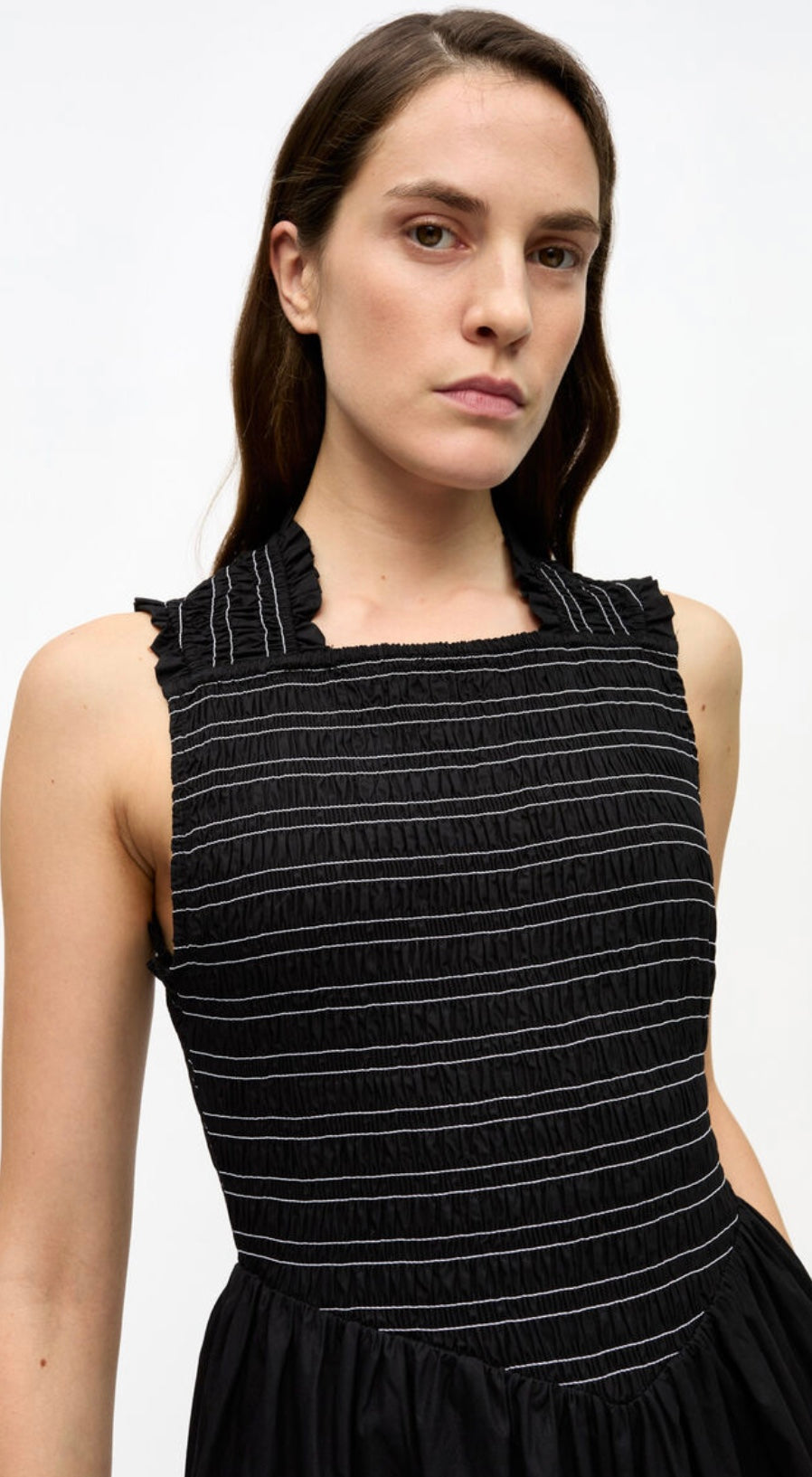 Ganni Washed Stretch Cotton Smock Midi Straps Dress