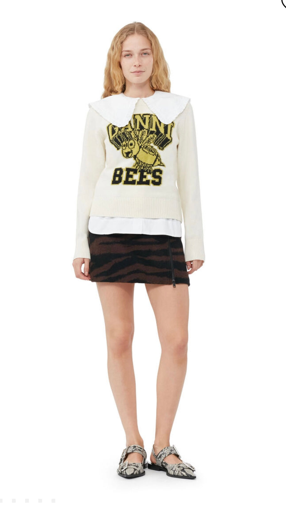 Ganni Graphic O-Neck Pullover Bees