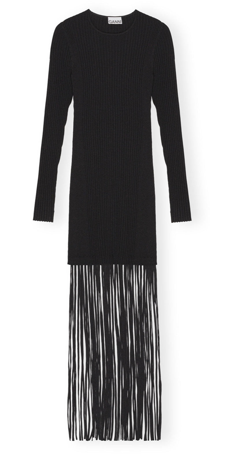 Ganni Melange Knit Fringe Mini Dress