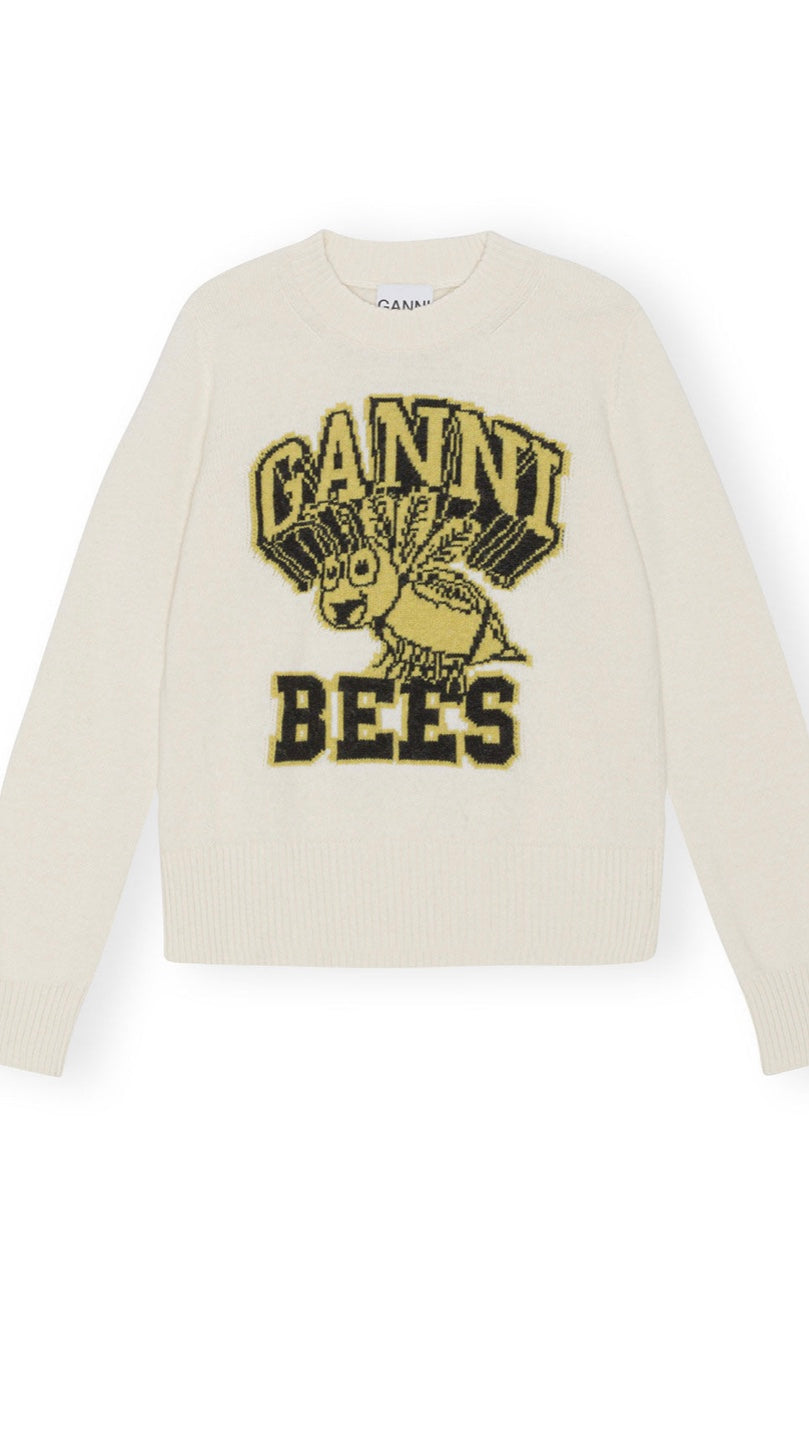 Ganni Graphic O-Neck Pullover Bees