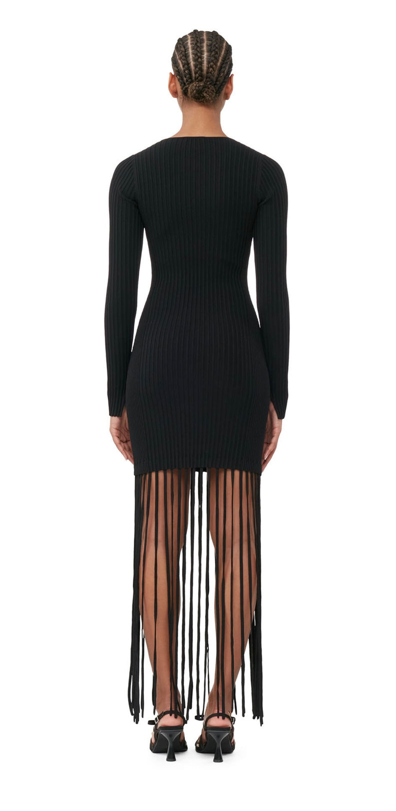 Ganni Melange Knit Fringe Mini Dress