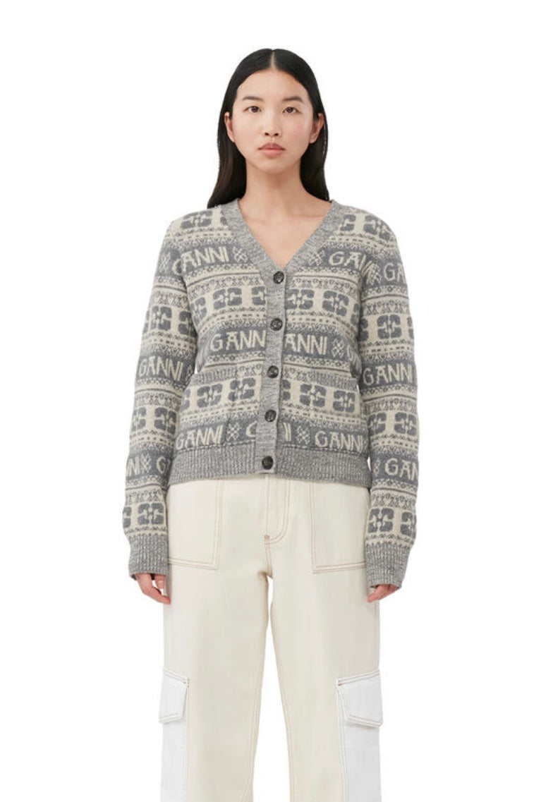Ganni Logo Wool Mix Cardigan