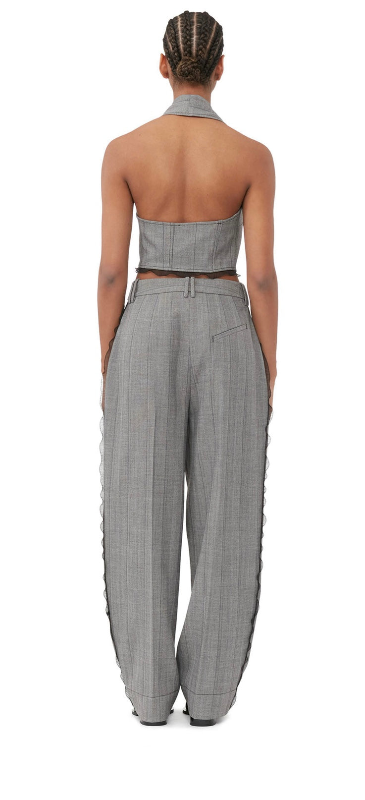Ganni Herringbone Suiting Relaxed Pleated Trousers