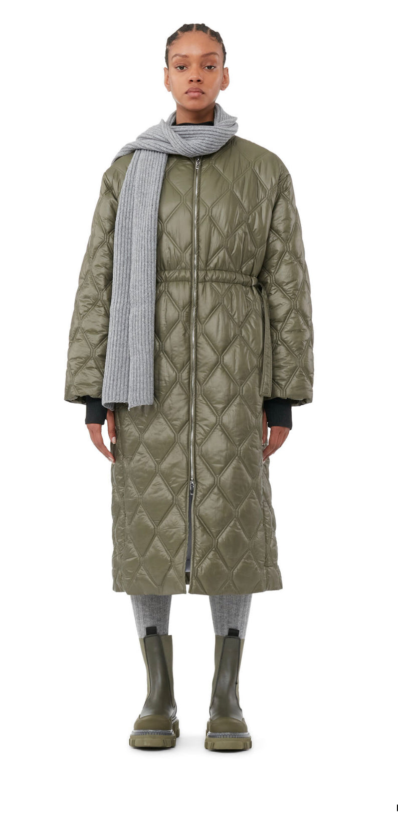 Ganni Shiny Quilt Long Coat