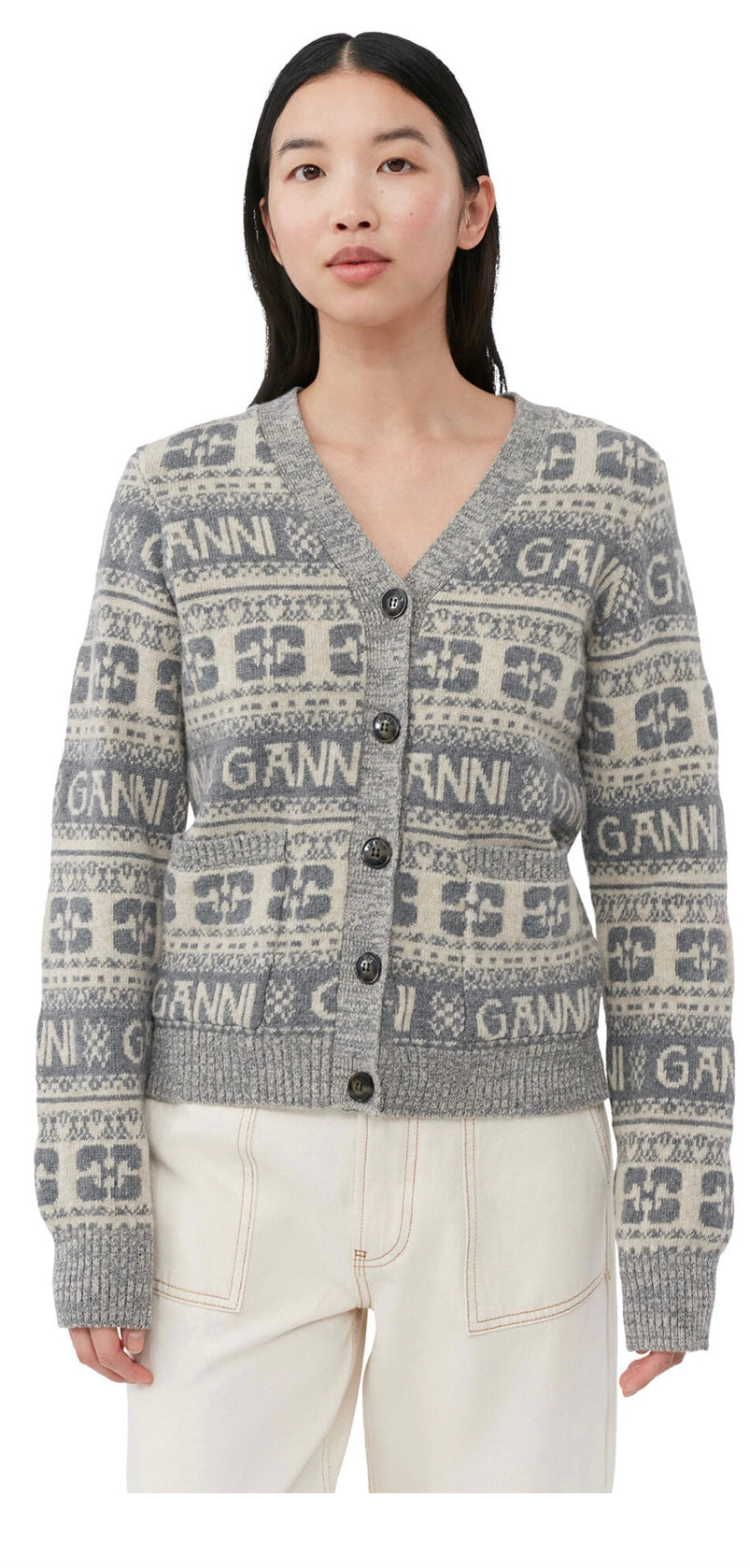Ganni Logo Wool Mix Cardigan