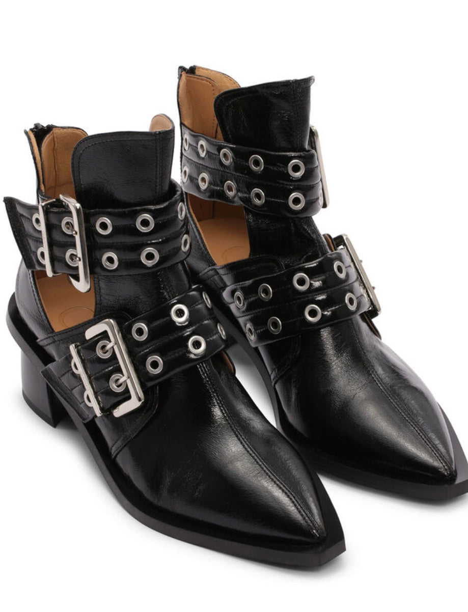 Ganni Chunky Buckle Open Cut Boots