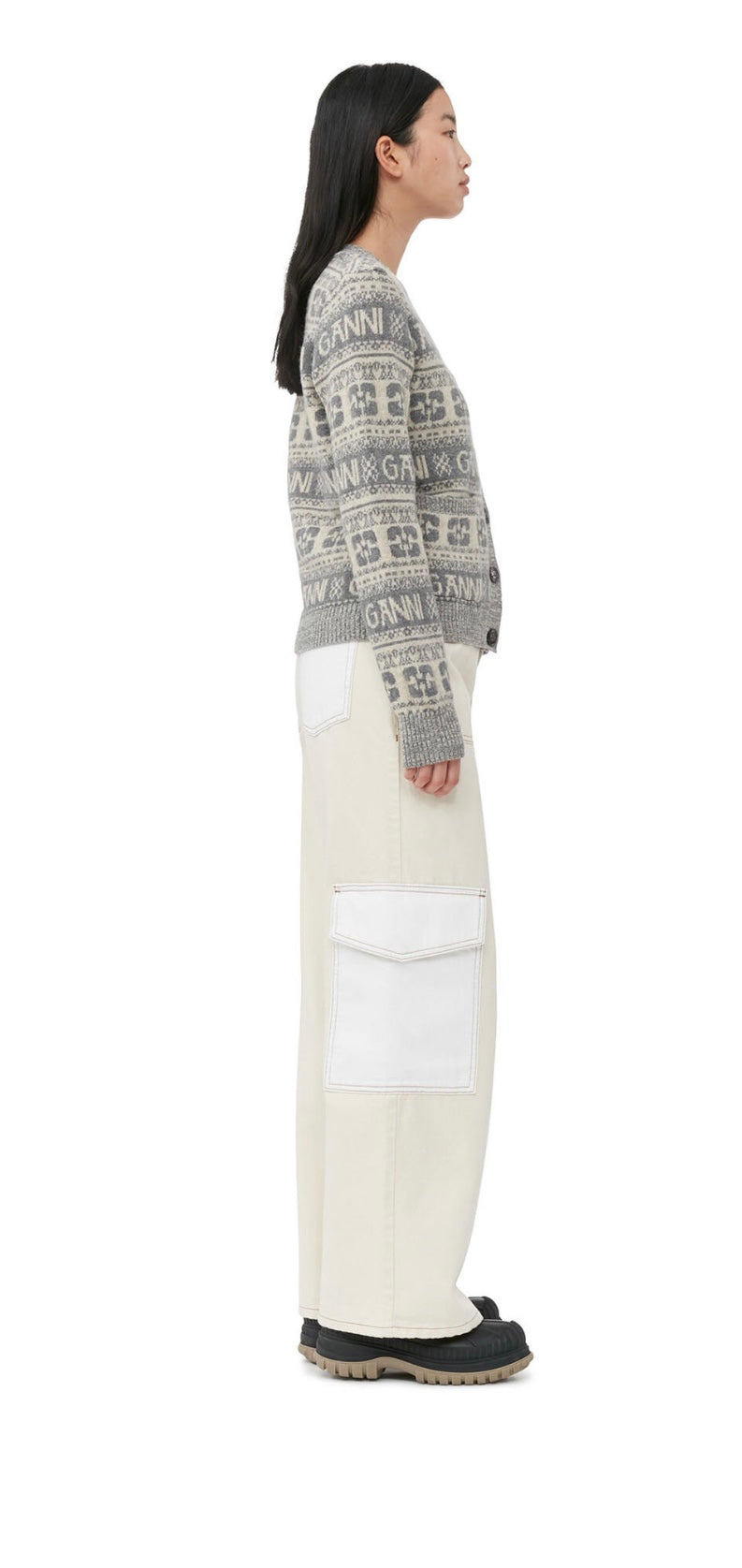 Ganni Logo Wool Mix Cardigan