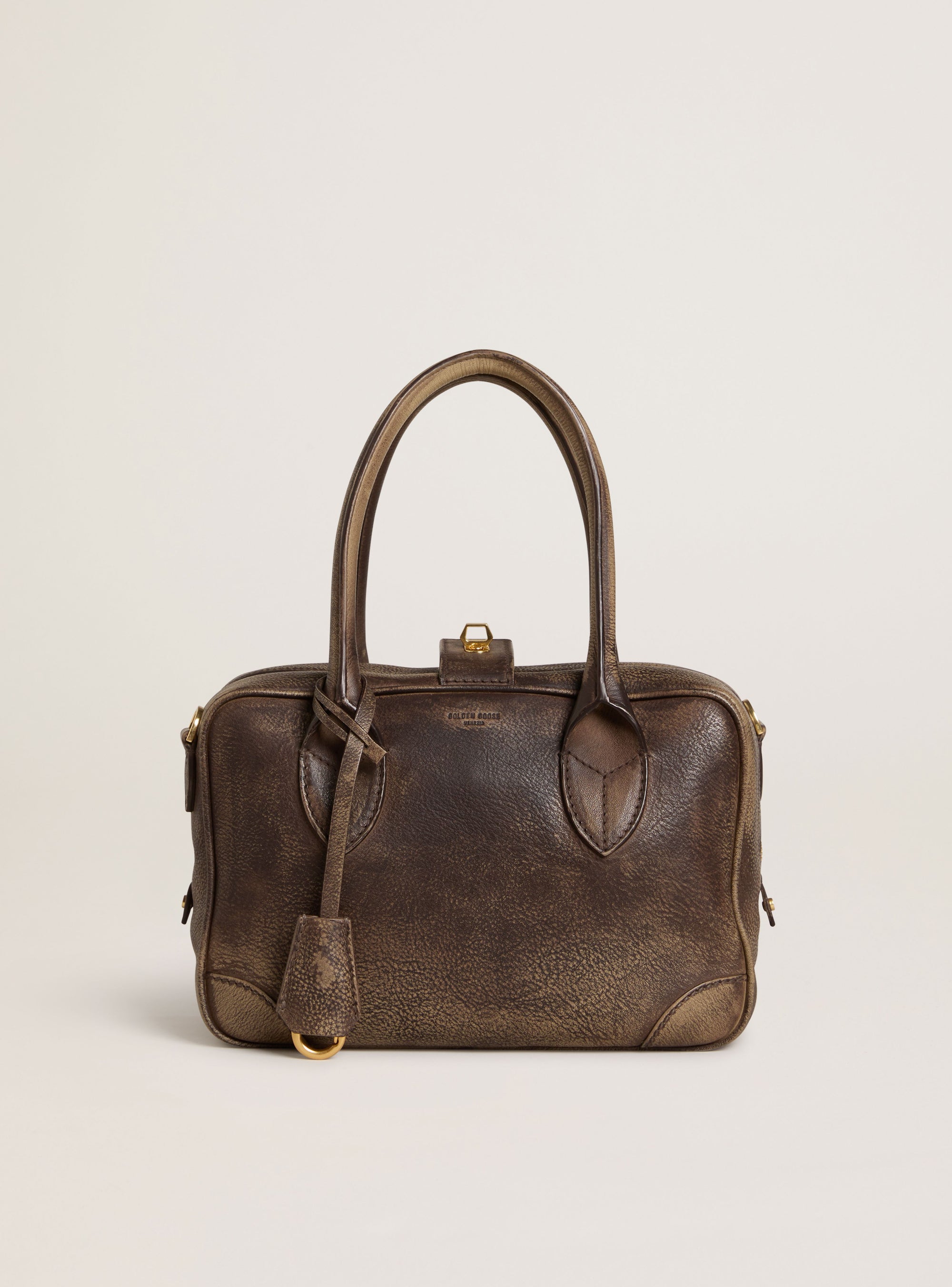 VITA BAG TREATED LEATHER BODY GOLD METAL DETAILS