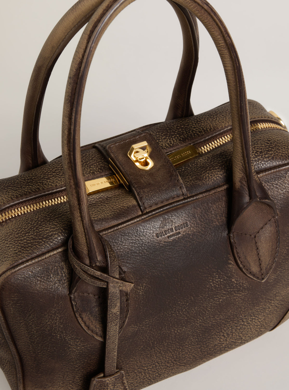 VITA BAG TREATED LEATHER BODY GOLD METAL DETAILS