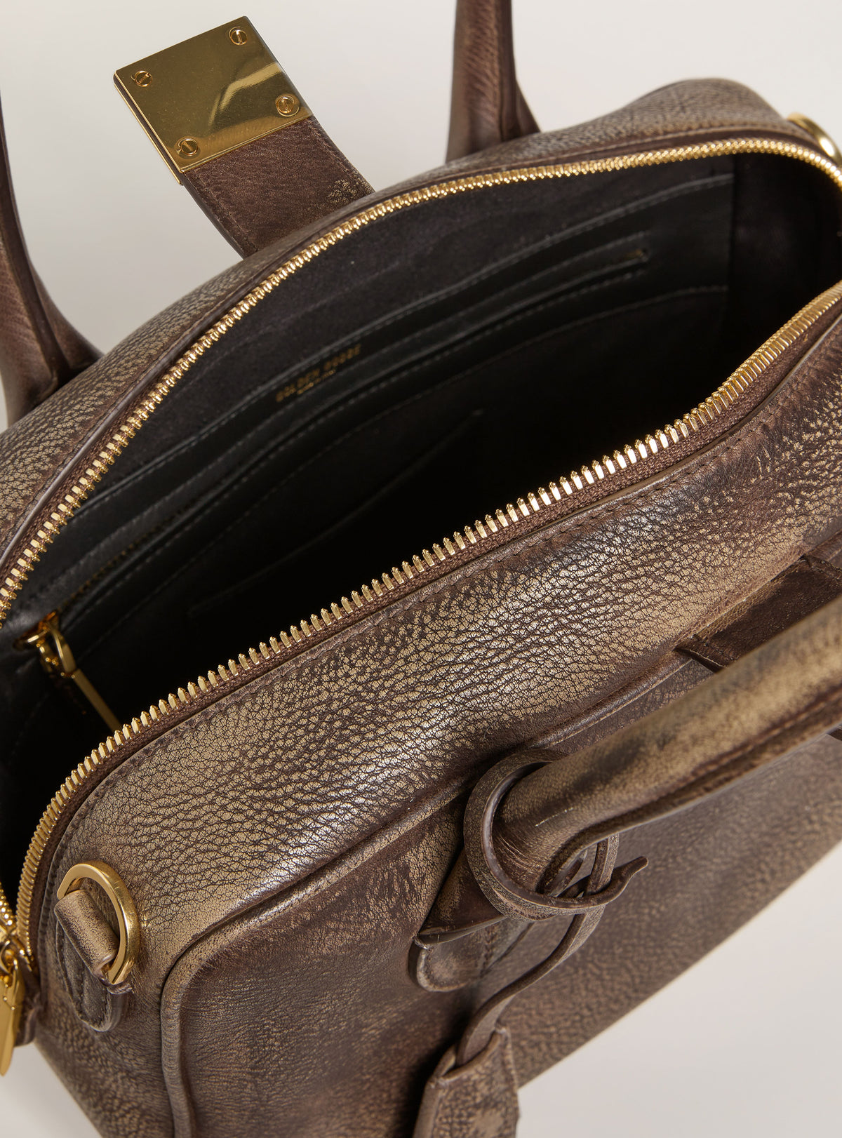 VITA BAG TREATED LEATHER BODY GOLD METAL DETAILS