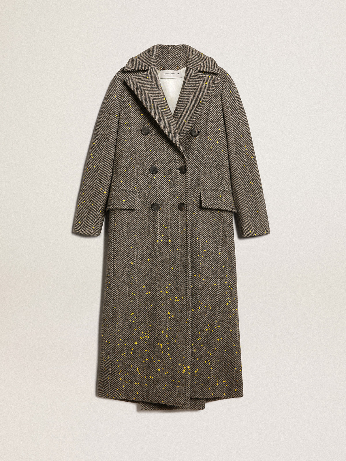 GOLDEN W'S DOUBLE BREASTED COAT HAND PAINTED CHEVRON WOOL