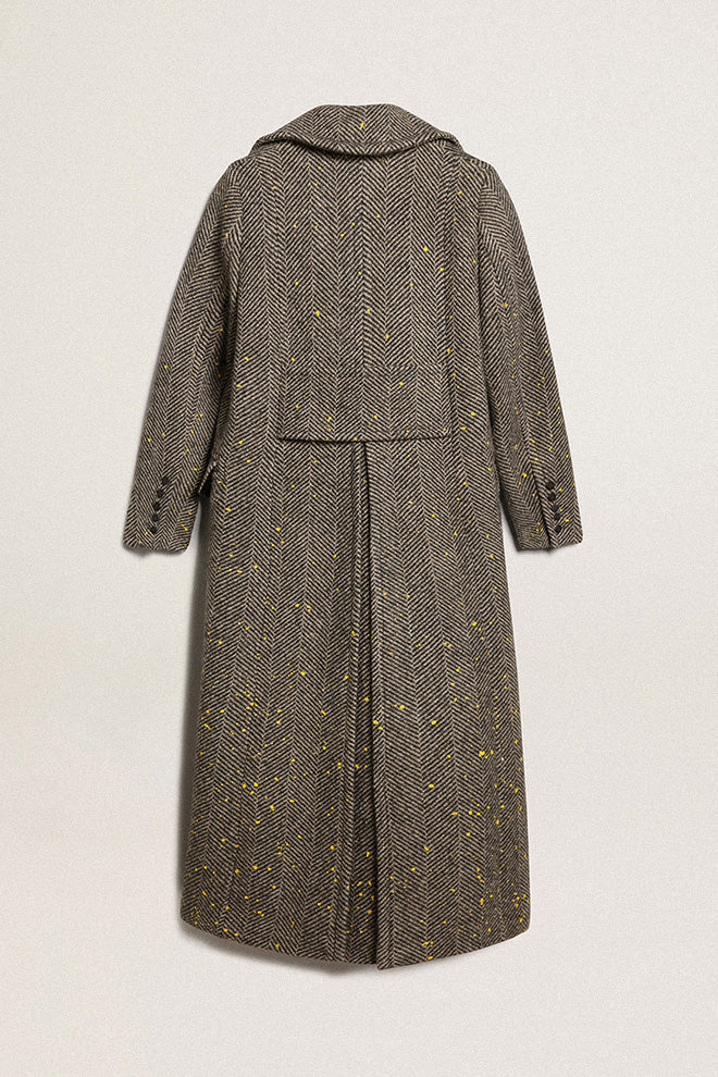 GOLDEN W&#39;S DOUBLE BREASTED COAT HAND PAINTED CHEVRON WOOL