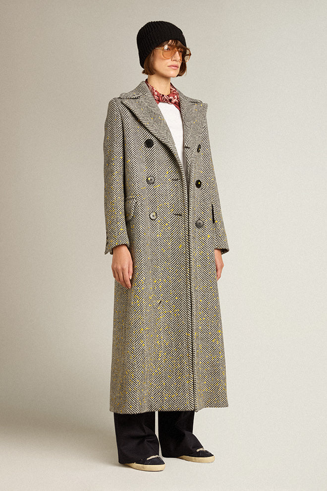GOLDEN W&#39;S DOUBLE BREASTED COAT HAND PAINTED CHEVRON WOOL