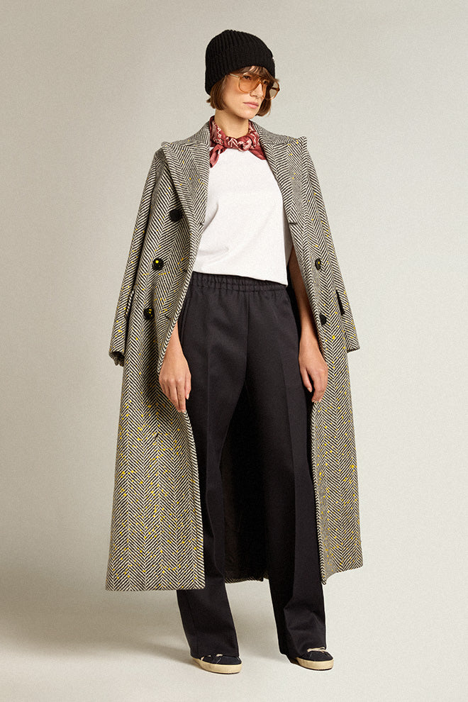 GOLDEN W&#39;S DOUBLE BREASTED COAT HAND PAINTED CHEVRON WOOL