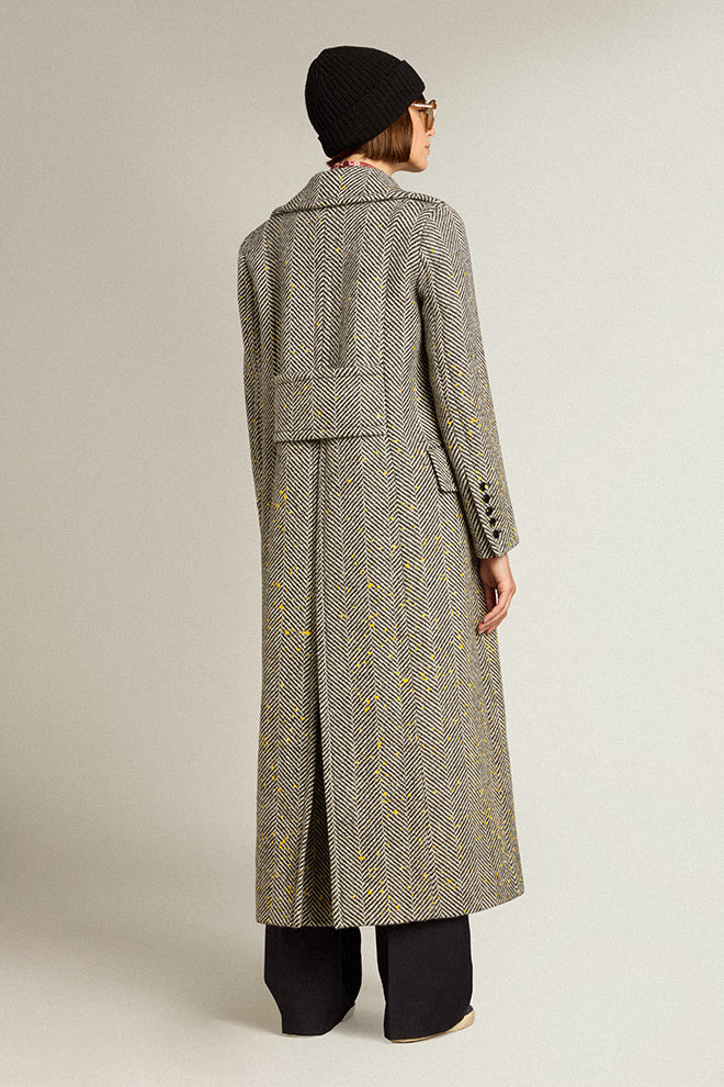 GOLDEN W&#39;S DOUBLE BREASTED COAT HAND PAINTED CHEVRON WOOL