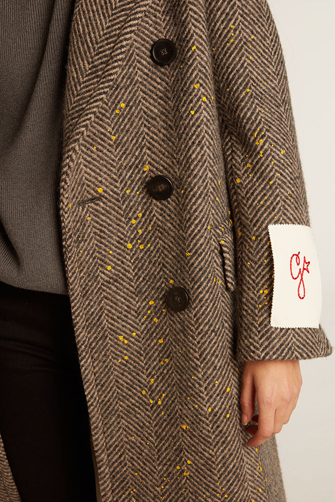 GOLDEN W&#39;S DOUBLE BREASTED COAT HAND PAINTED CHEVRON WOOL