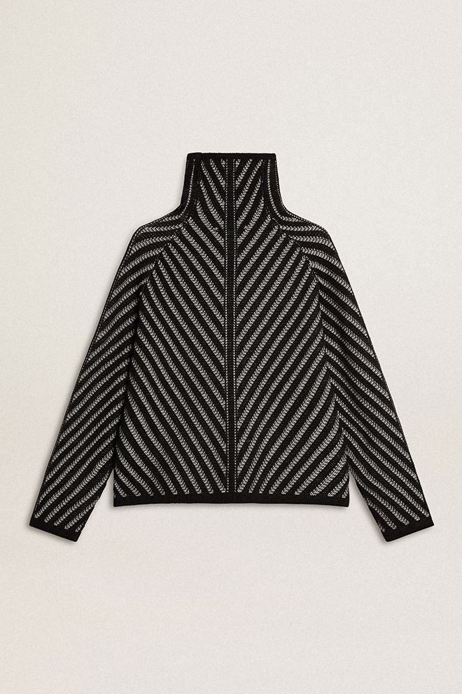 JOURNEY W&#39;S KNIT TURTLENECK  RAGLAN SLEEVES OSVALDA WOOL HERRINGBONE JACQUARD