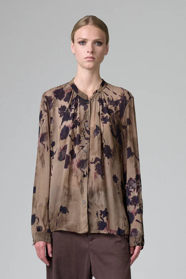 Transit Printed Georgette Shirt with Mandarin Collar