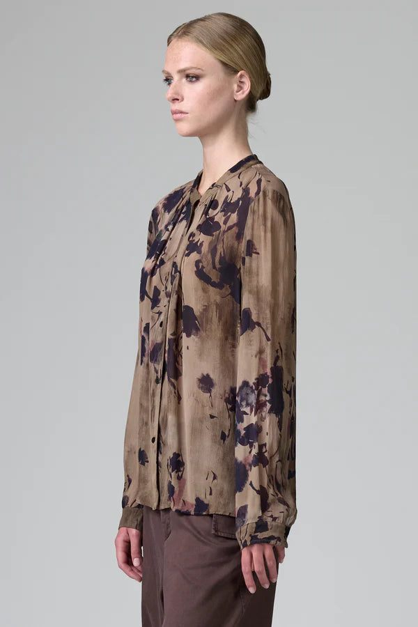 Transit Printed Georgette Shirt with Mandarin Collar