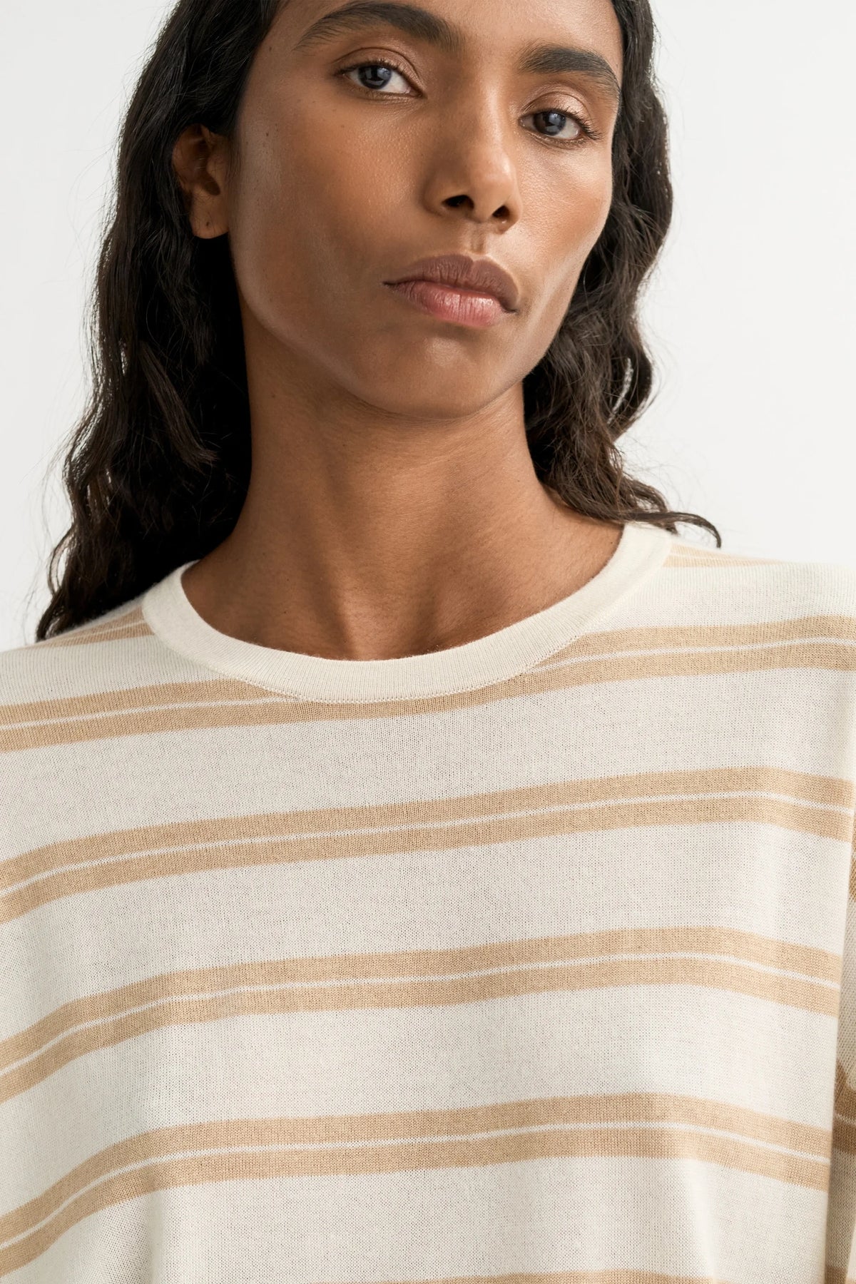 Soft Goat Fine Knit Striped Crewneck
