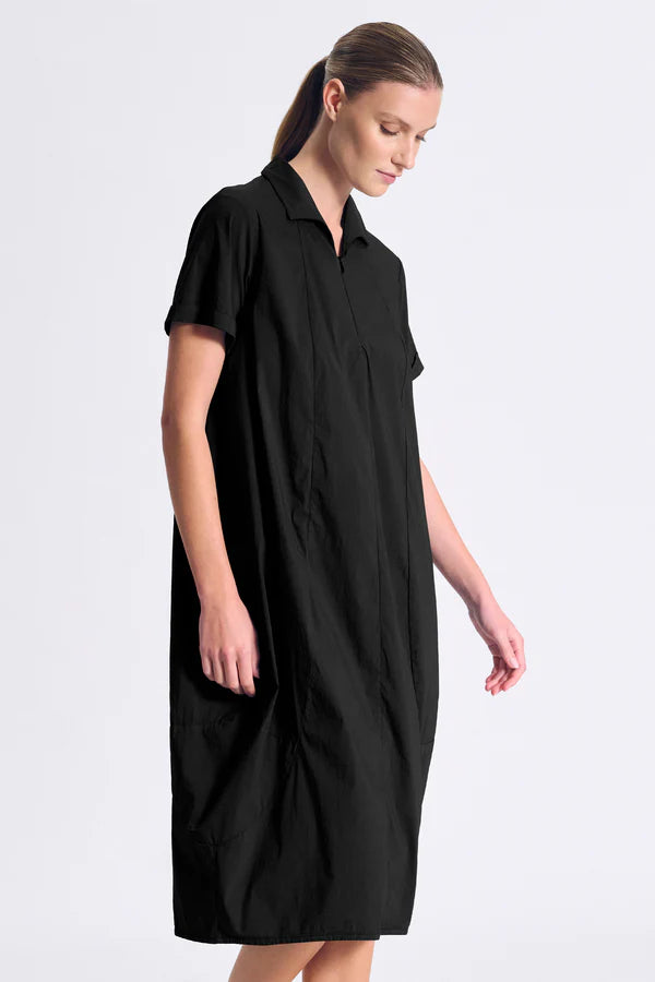 Transit Stretch poplin bombeè shape short-sleeved dress
