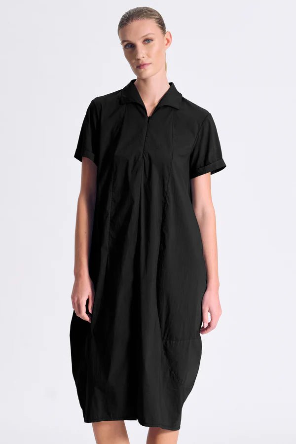 Transit Stretch poplin bombeè shape short-sleeved dress