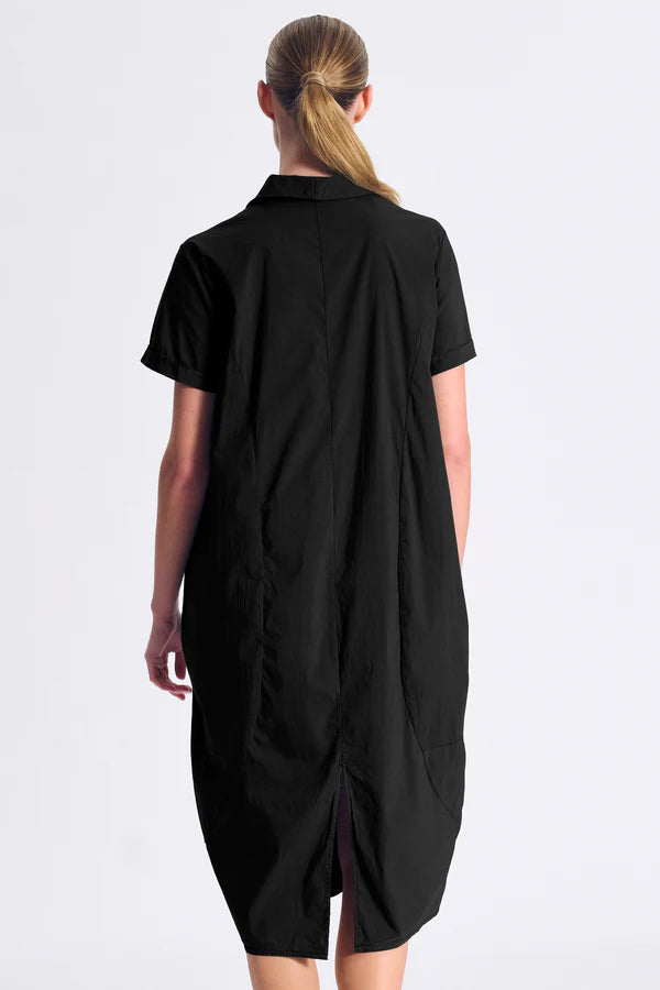 Transit Stretch poplin bombeè shape short-sleeved dress