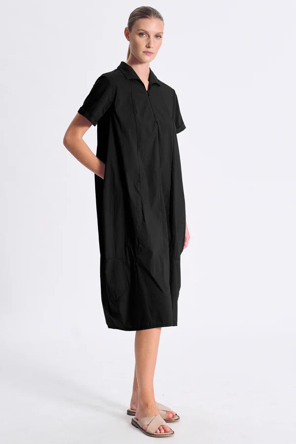 Transit Stretch poplin bombeè shape short-sleeved dress