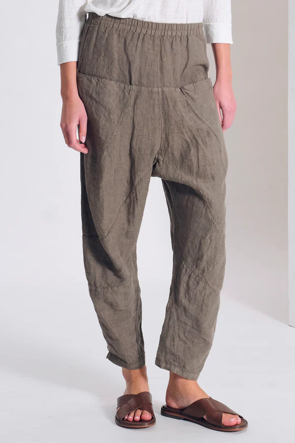Transit Low-crotch linen trousers with wide pockets and elastic waistband