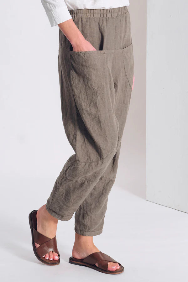 Transit Low-crotch linen trousers with wide pockets and elastic waistband