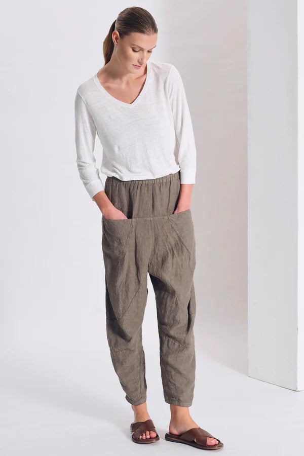 Transit Low-crotch linen trousers with wide pockets and elastic waistband