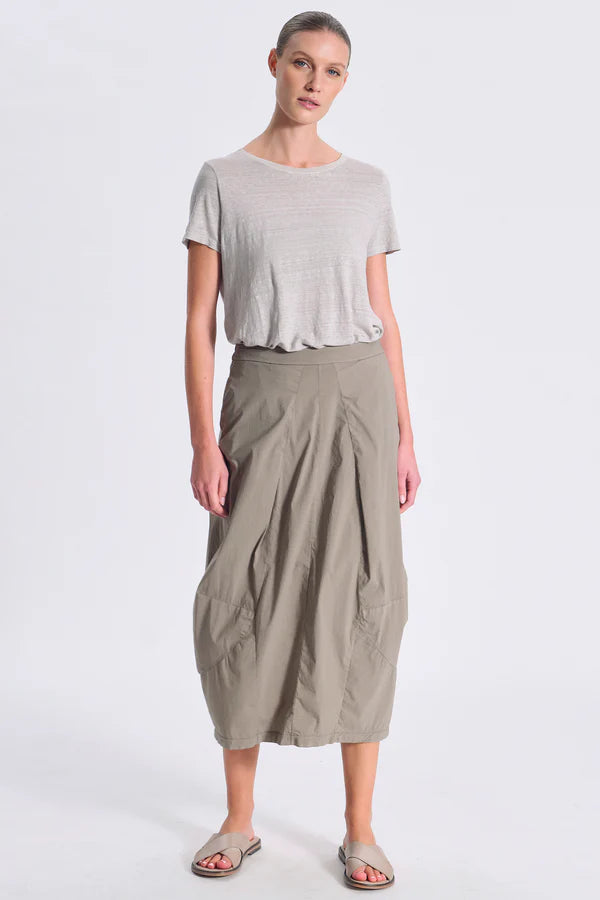 Transit Stretch poplin bombeè shape skirt with pleats