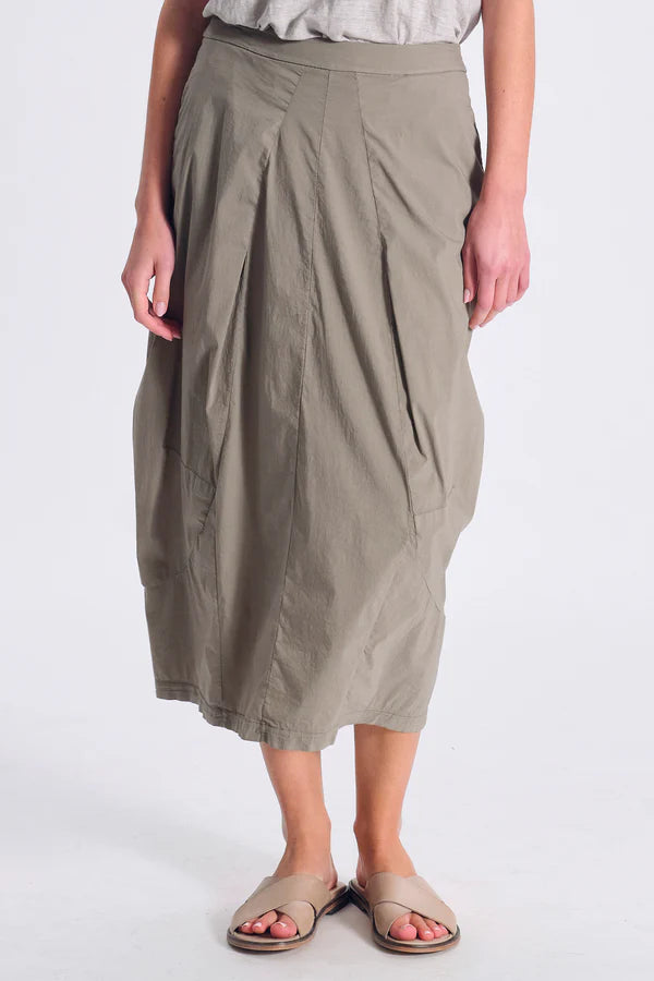 Transit Stretch poplin bombeè shape skirt with pleats