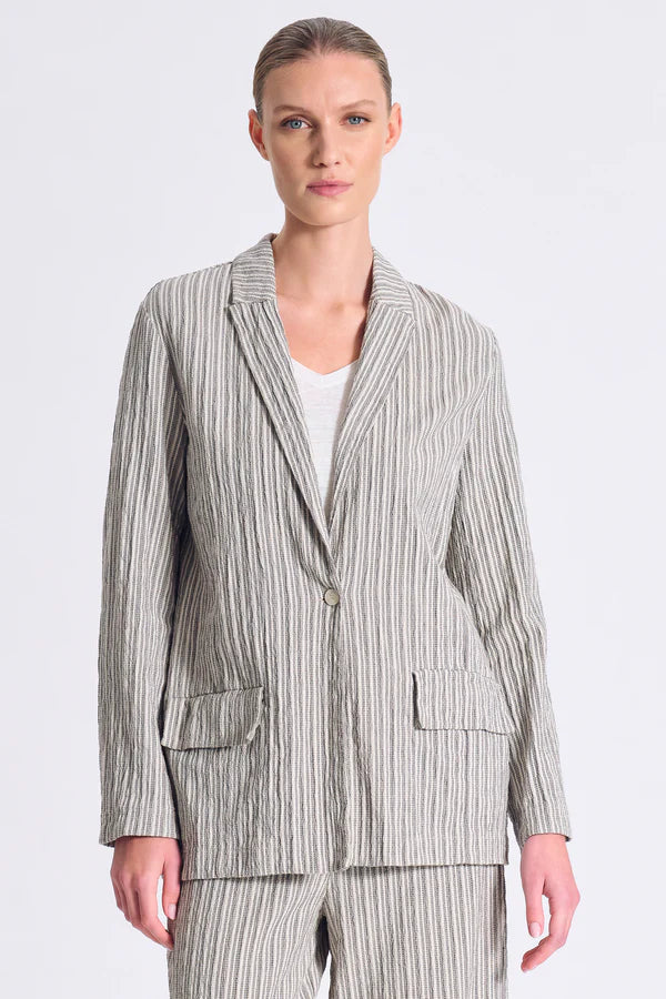 Transit Straight-fit one-button jacket in embossed striped cotton blend