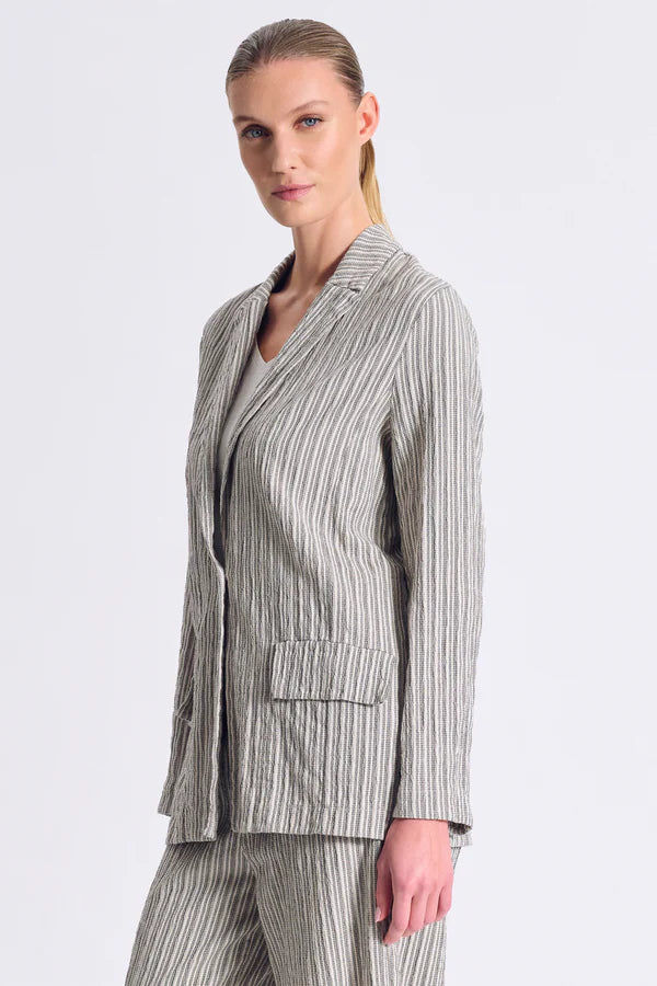 Transit Straight-fit one-button jacket in embossed striped cotton blend