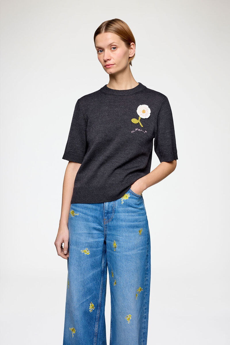 Ganni Crochet Applique merino tee