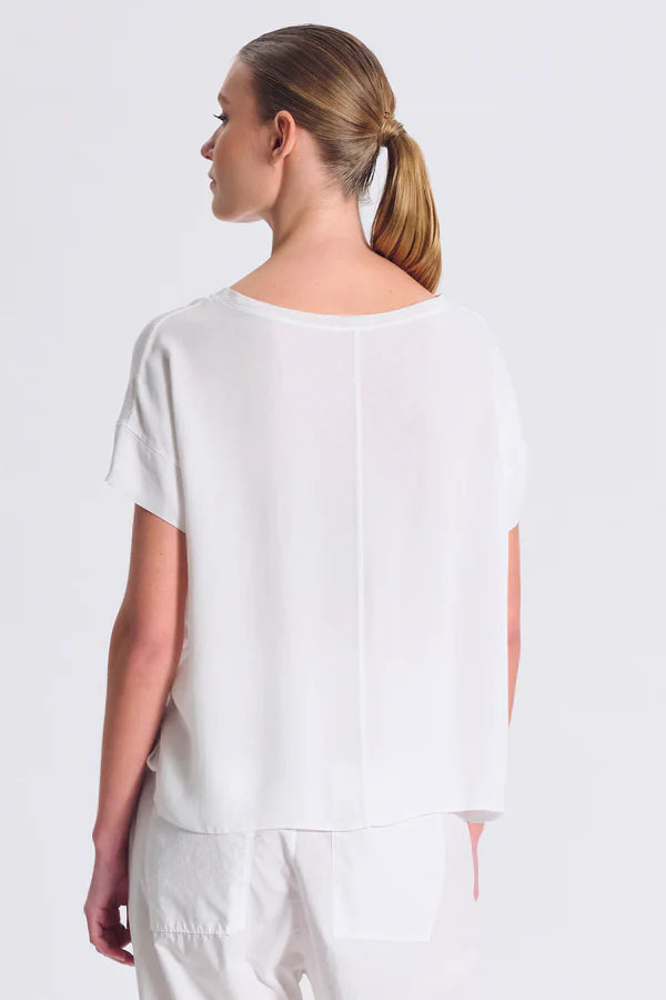 Transit Half-sleeve over shirt in linen jersey in front with viscose georgette on back and sleeves
