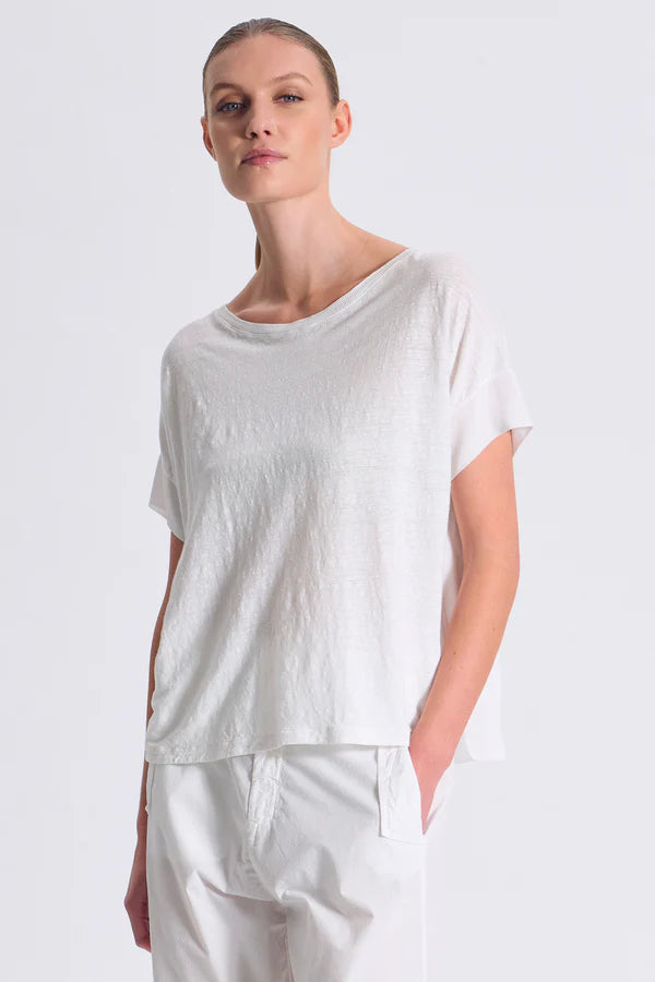 Transit Half-sleeve over shirt in linen jersey in front with viscose georgette on back and sleeves