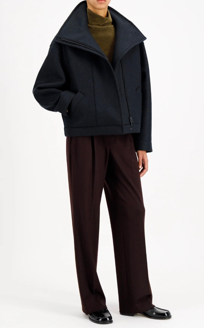 HARRIS WHARF FUNNEL BIKER  JACKET IN PRESSED WOOL