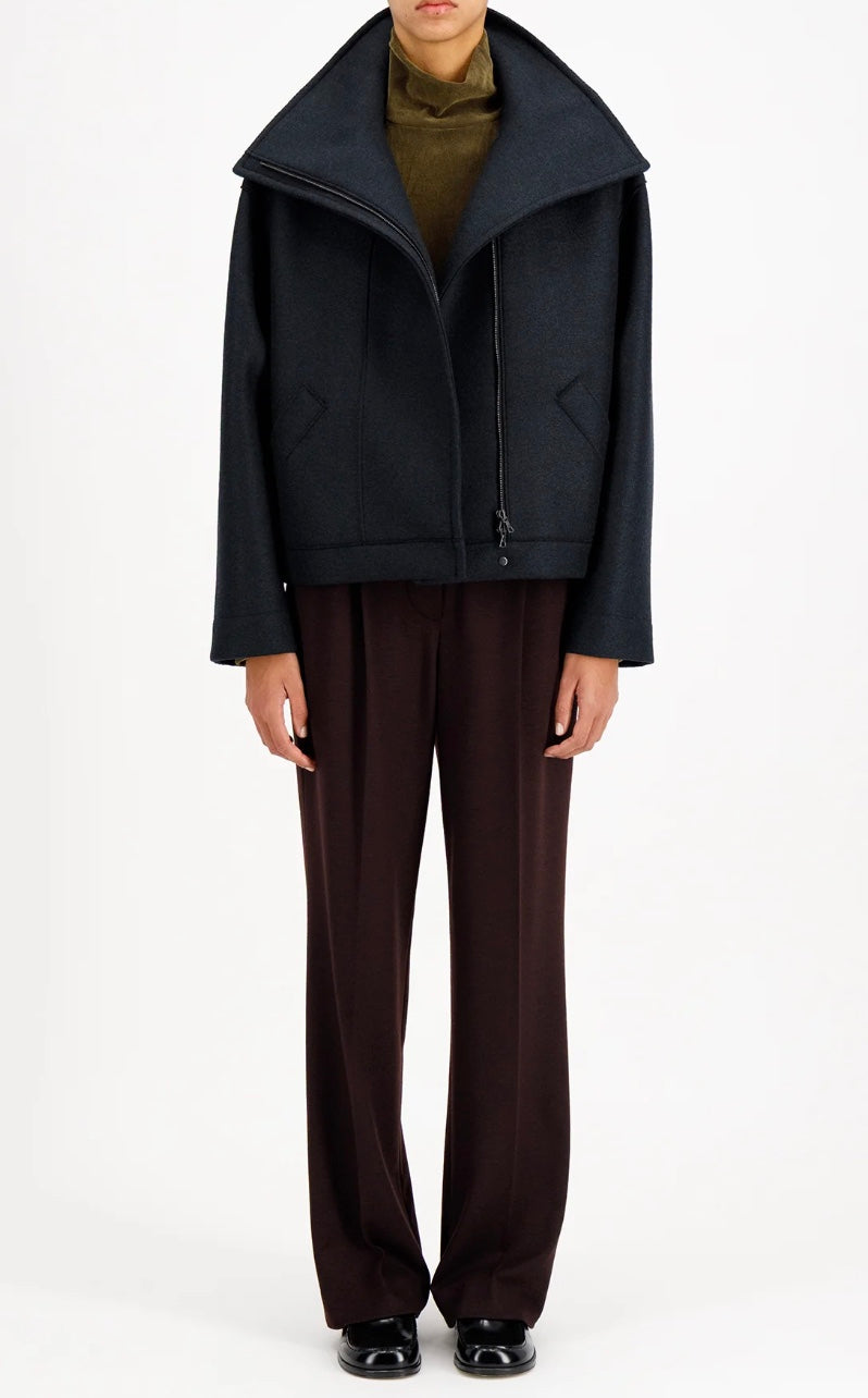 HARRIS WHARF FUNNEL BIKER  JACKET IN PRESSED WOOL