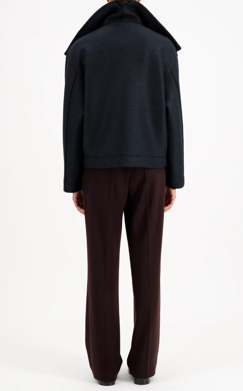 HARRIS WHARF FUNNEL BIKER  JACKET IN PRESSED WOOL