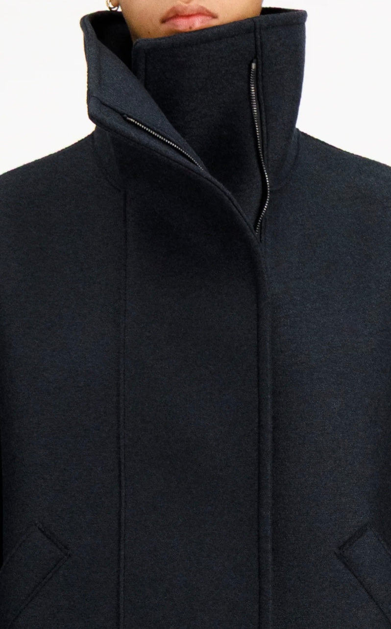 HARRIS WHARF FUNNEL BIKER  JACKET IN PRESSED WOOL