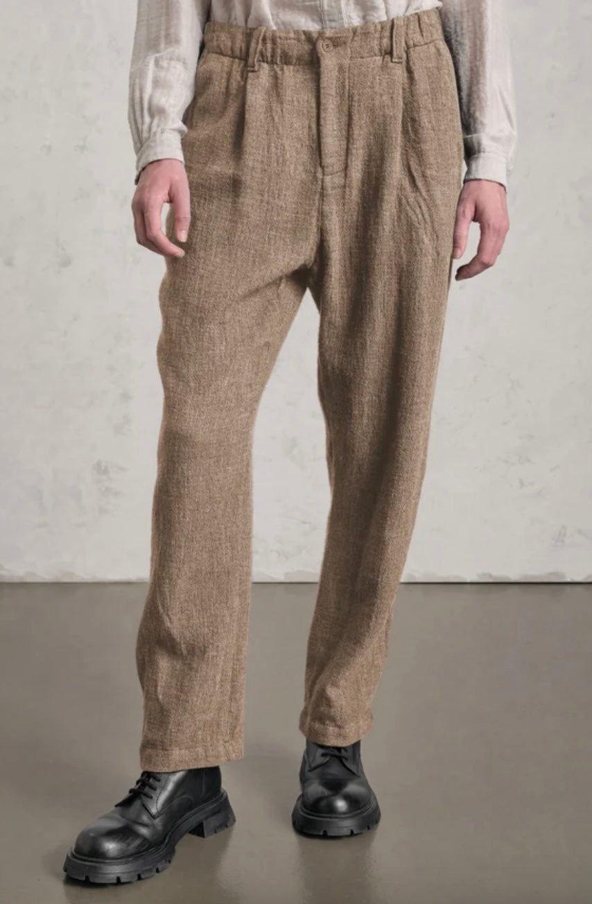 TRANSIT COMFORT FIT TROUSERS IN A COTTON, LINEN AND WOOL BLEND WITH ELASTIC WAISTBAND