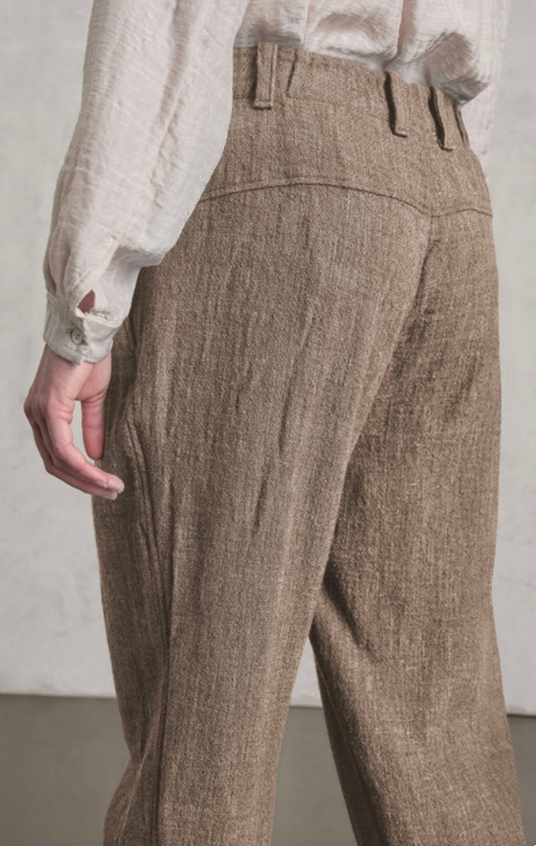 TRANSIT COMFORT FIT TROUSERS IN A COTTON, LINEN AND WOOL BLEND WITH ELASTIC WAISTBAND