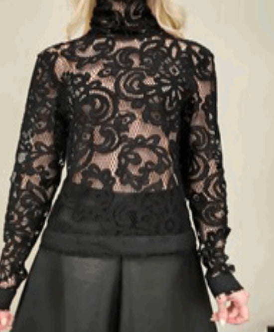 NUDE MOCK NECK LACE TOP