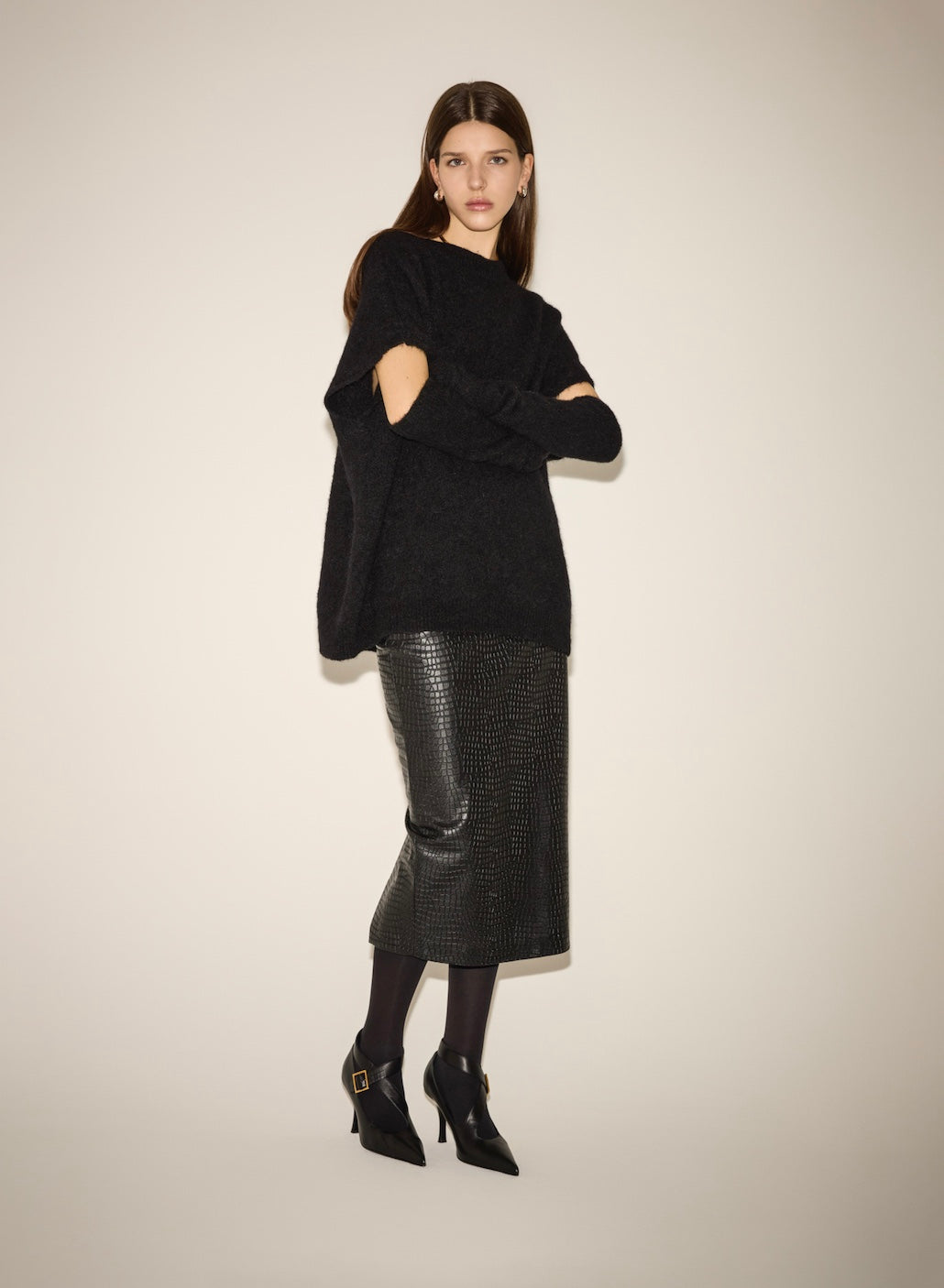 NUDE EMBOSSED CROCCO ECO SKIRT