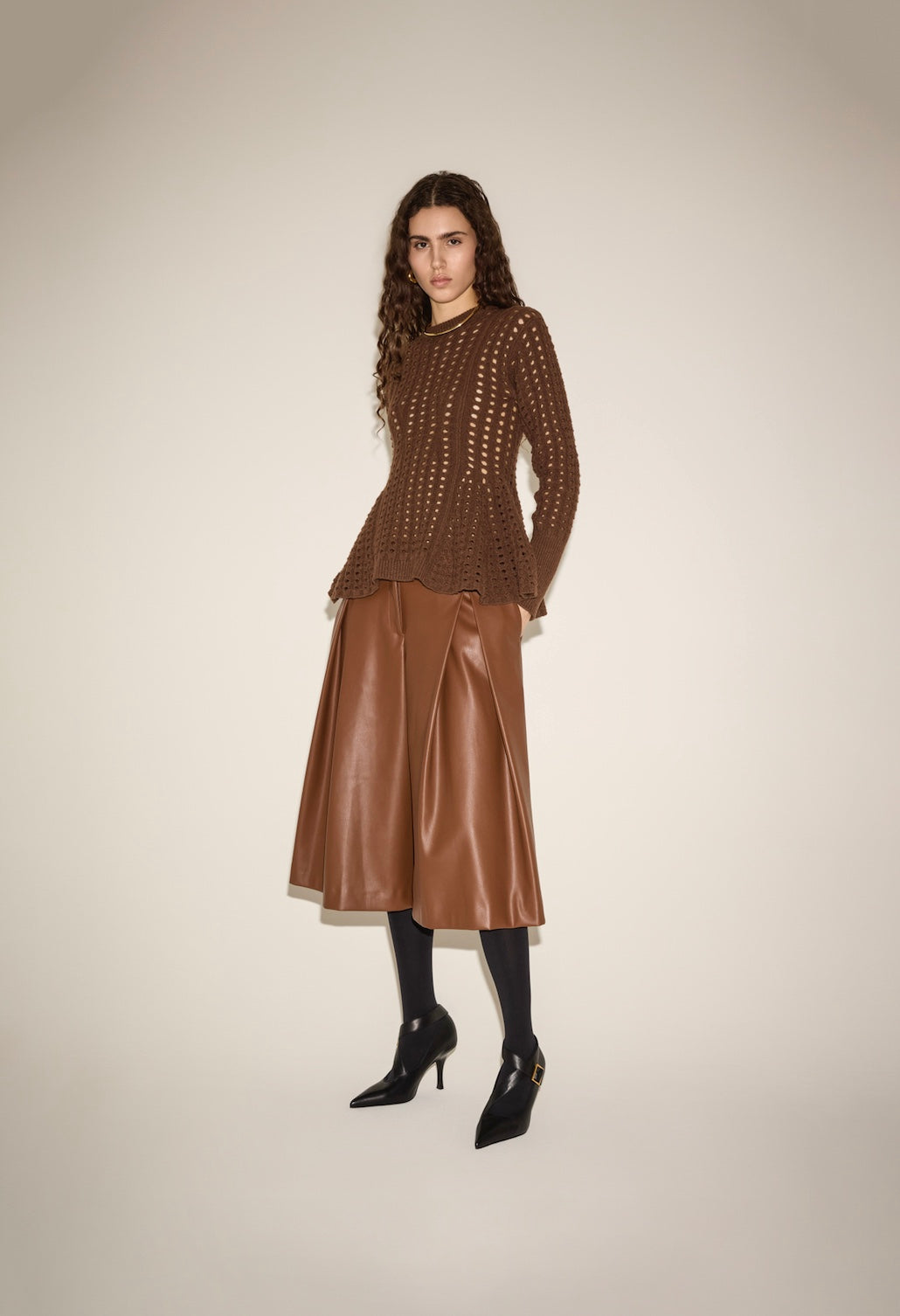 NUDE ECO LEATHER SKIRT